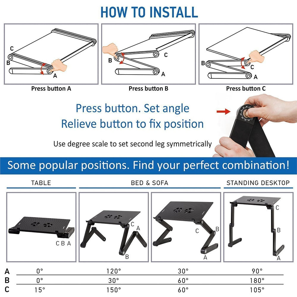 Adjustable Laptop Desk with Cooling Fan